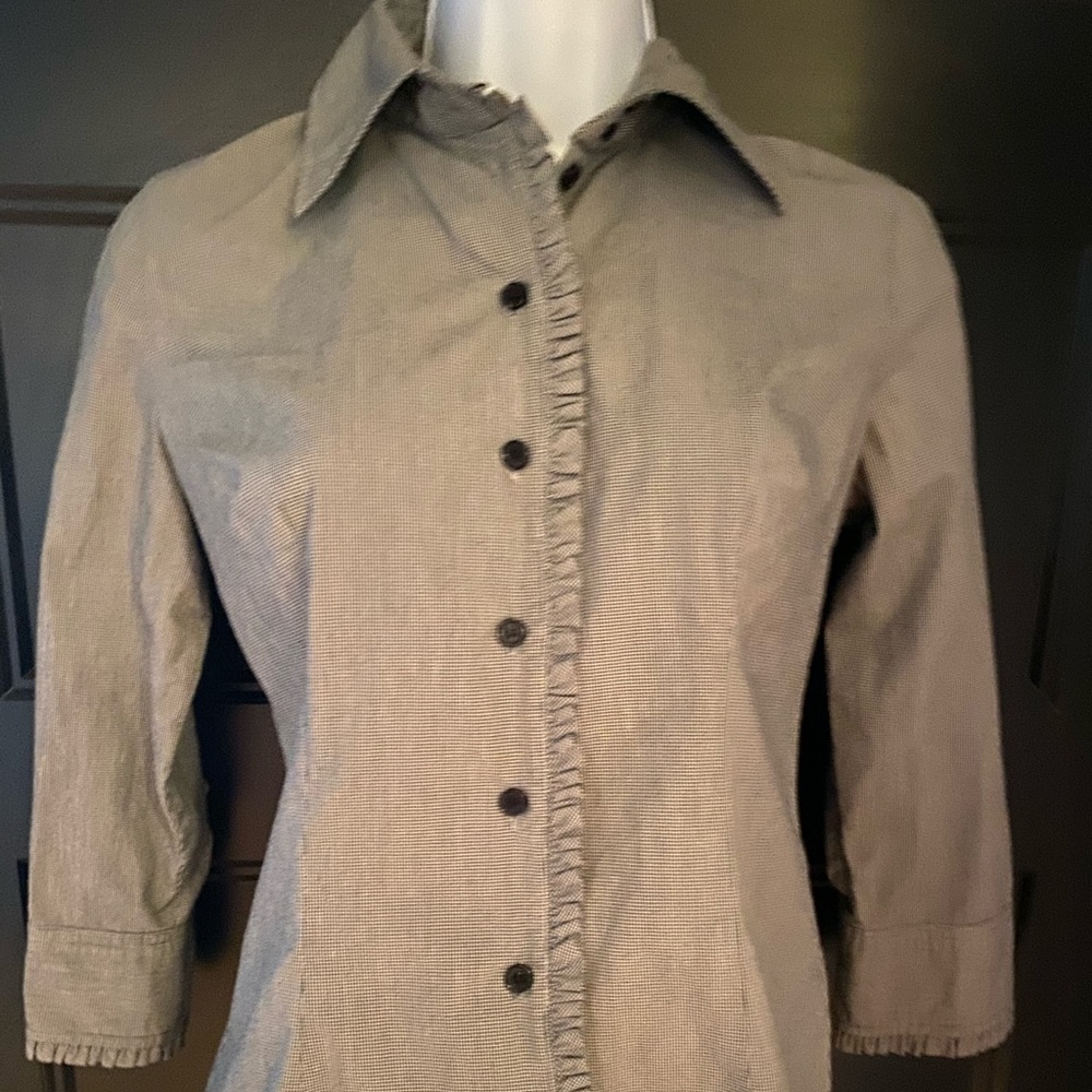 Black, checkered button down with ruffles